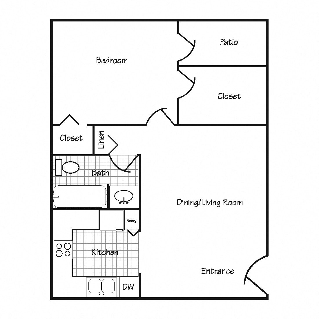 Brentwood 1 Bedroom, 1 Bath 1 Bed, 1 Bath Floor Plan